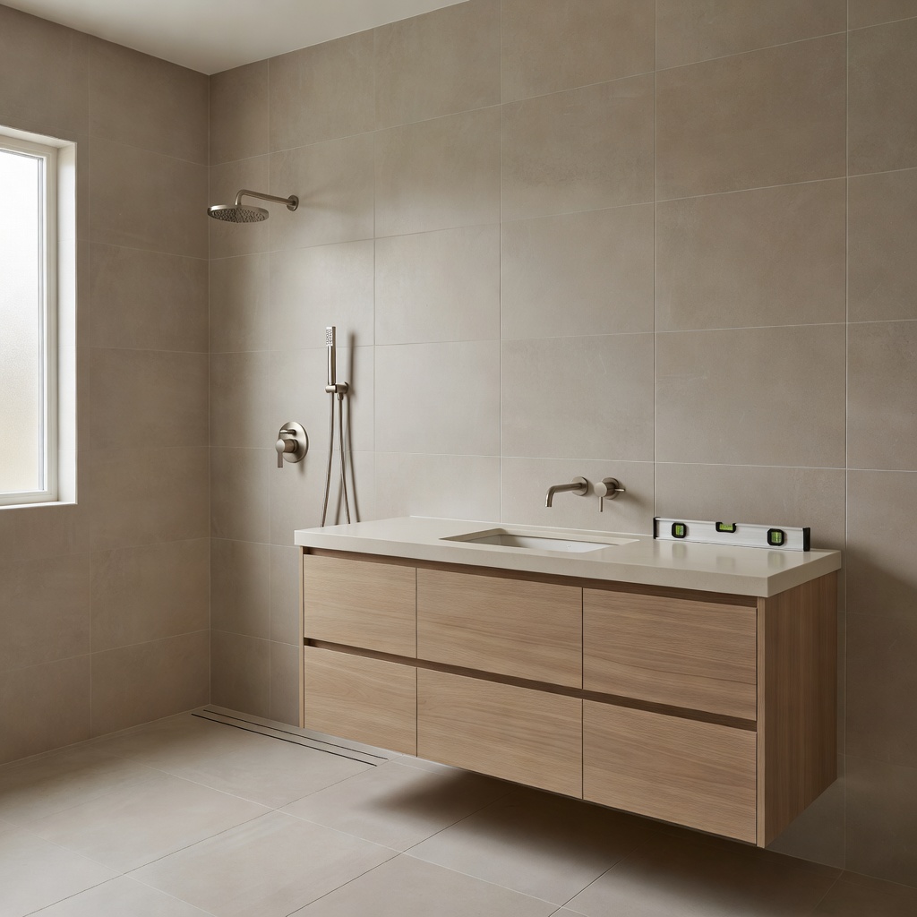 Modern bathroom remodel with tile shower and floating vanity