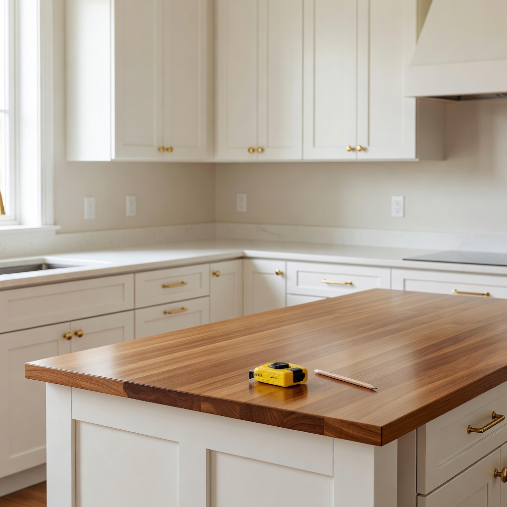 Bright modern kitchen remodel with white cabinets and wood island